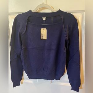 Uniq navy blue sweater with front cut out, S/M